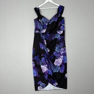 City Chic Womens Dress 18 Black Hydrangea Off Shoulder Midi Wrap Cocktail Party